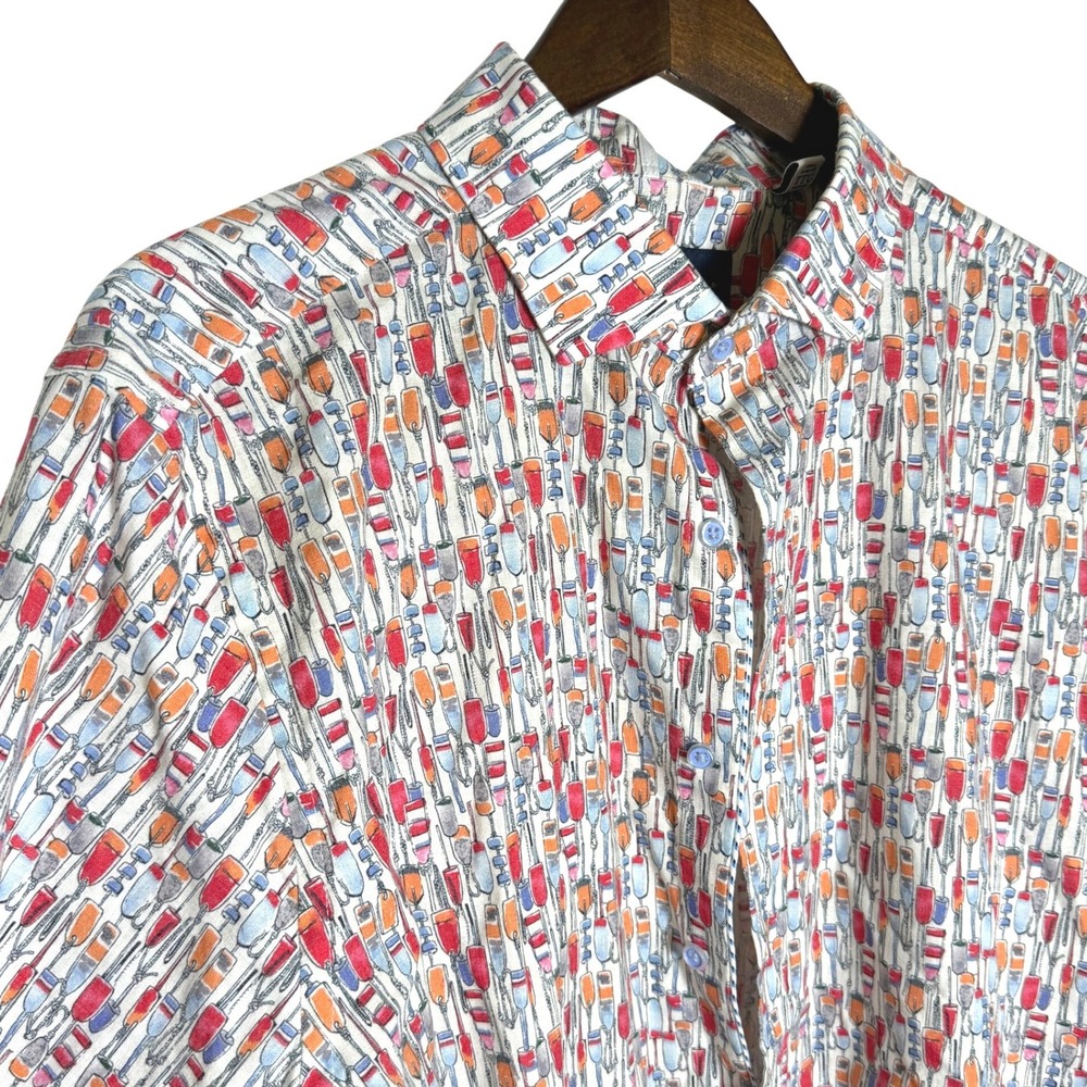 Robert Graham Modern Americana Mens 2XL Tailored Fit Buoy Print Linen Shirt